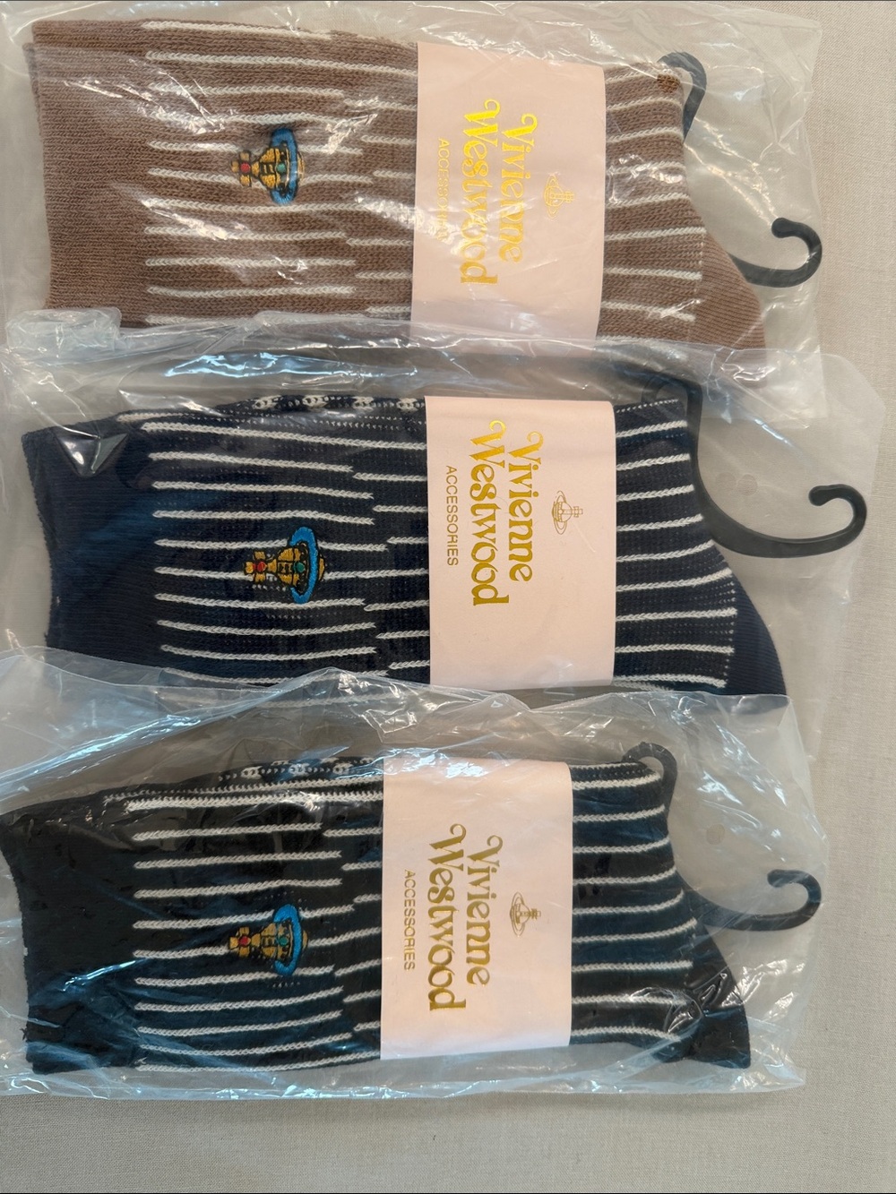 Vivienne Westwood Striped Crew Socks in Brown, Navy & Black